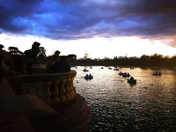 Silhouette of statues at sunset