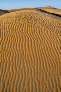 Sand dunes in desert against clear sky