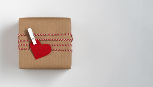 Close-up of gift box on white background