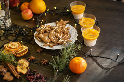 High angle view of fruits on table