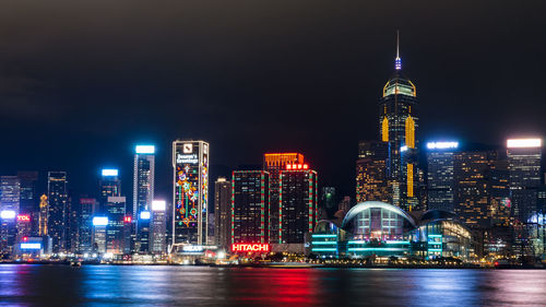 Modern illuminated buildings at victoria harbor