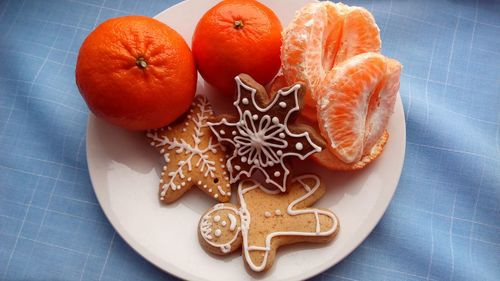 High angle view of christmas decoration on table