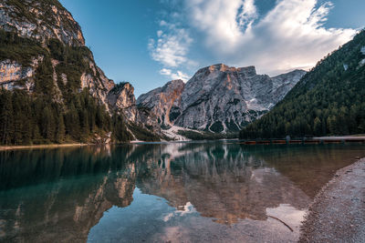 Dolomites in autumn, lake prags.