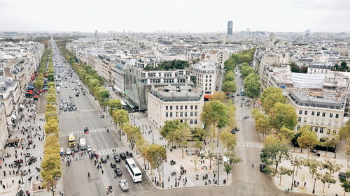 High angle view of street amidst buildings in city