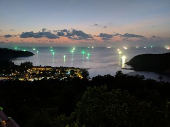 Scenic view of sea against sky at night