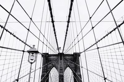 Low angle view of suspension bridge against clear sky