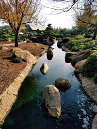 Reflection of rocks in lake