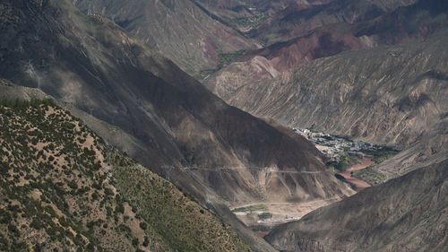 High angle view of landscape and mountains