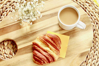 High angle view of breakfast on table