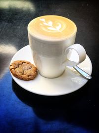 High angle view of coffee on table