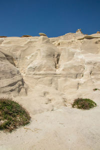 Rock formations against clear blue sky