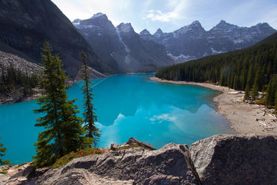 Panoramic view of lake and mountains against sky