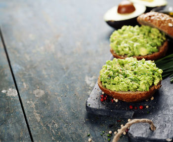 Close-up of served food on table