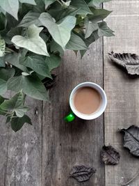 High angle view of coffee cup on table