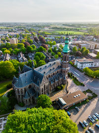High angle view of buildings in city
