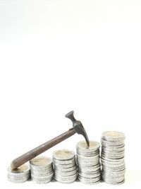 Stack of objects against white background