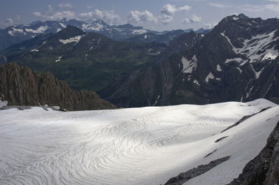 Scenic view of mountains against sky during winter