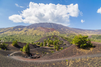 Scenic view of etna volcano against sky