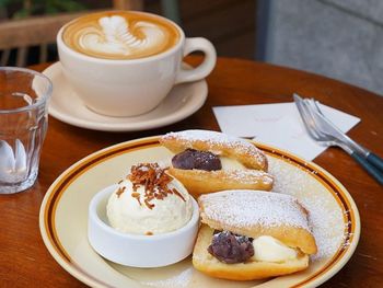 Close-up of breakfast on table