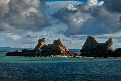 Scenic view of sea against cloudy sky