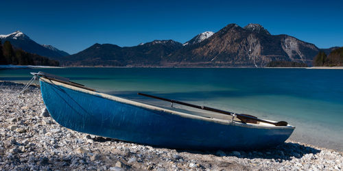 Scenic view of sea against clear blue sky