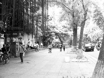 Woman walking on footpath