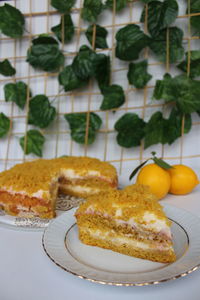 High angle view of food in plate