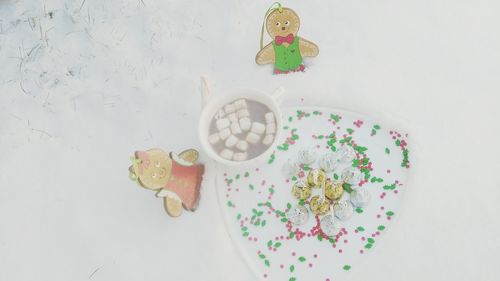 High angle view of cupcakes on table