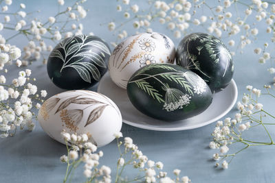 Close-up of christmas decorations on table