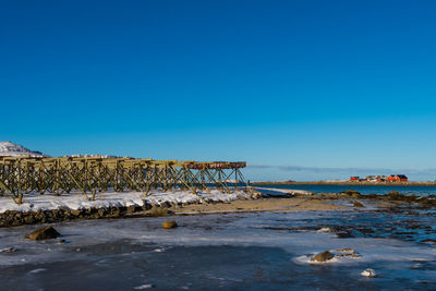 Scenic view of sea against clear blue sky