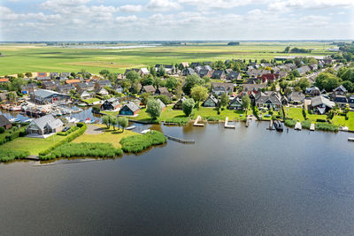 Aerial from the village oudega in friesland the netherlands