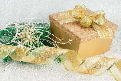 Close-up of christmas decoration in box