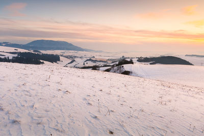 Turiec region and view of velka fatra mountain range in winter.