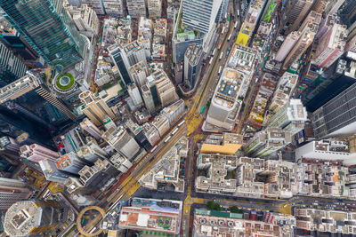 High angle view of city street and buildings