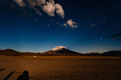 Maipo vulcano at night in the andes mountain range between chile and argentina