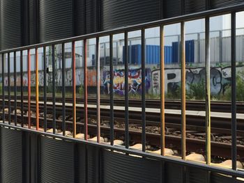 Reflection of building on glass window