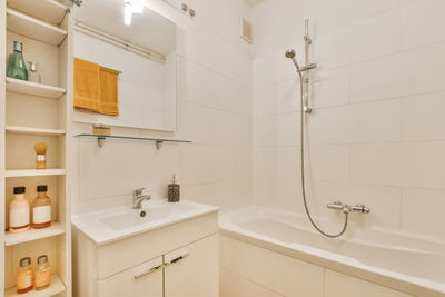 High angle view of sink in bathroom