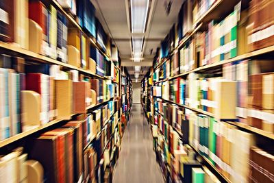 Bookshelves in library