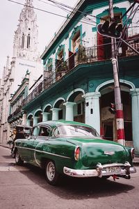 Vintage car on city street