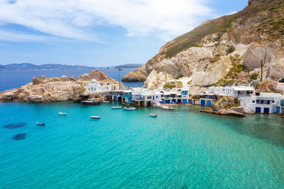 Panoramic view of sea and rocks against sky