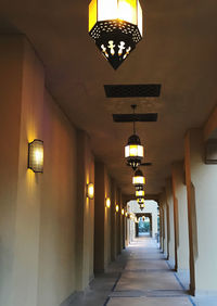 Illuminated lights in corridor of building