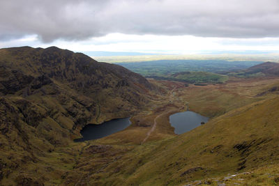 Scenic view of landscape and mountains against sky