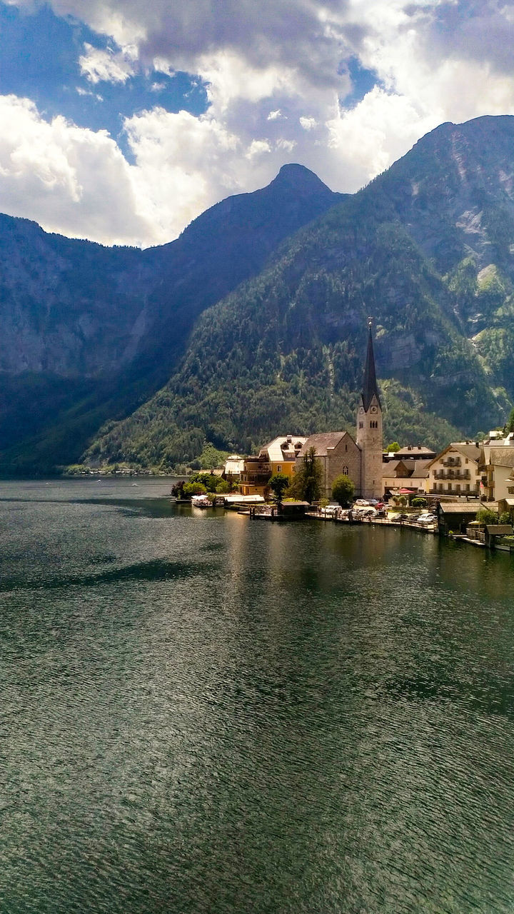 SCENIC VIEW OF LAKE AND BUILDINGS AGAINST SKY