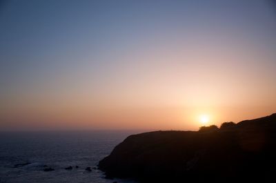 Scenic view of sea against clear sky during sunset