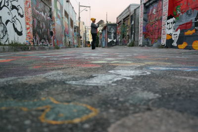 Surface level of road along buildings