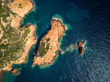 High angle view of rocks on beach