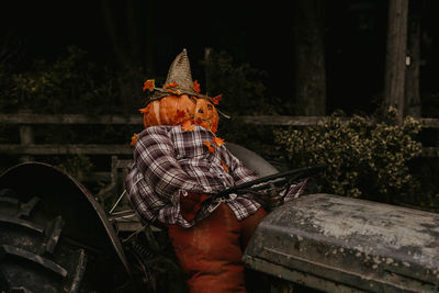 Rear view of woman sitting on bench