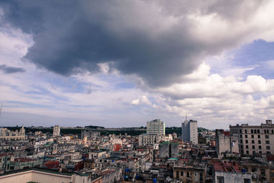 City buildings against cloudy sky