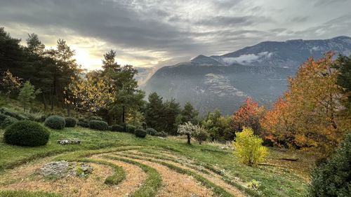 Scenic view of mountains against sky