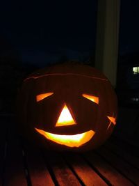 Close-up of illuminated halloween pumpkin